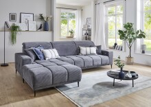 Wohnlandschaft >Lindesberg< Kopfteilverstellung, Federkern, Cord dunkelgrau - 286x107x195 (BxHxT)