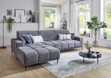 Wohnlandschaft >Lindesberg< 3x Kopfteilverstellung, Federkern, Cord grau - 286x107x195cm (BxHxT)