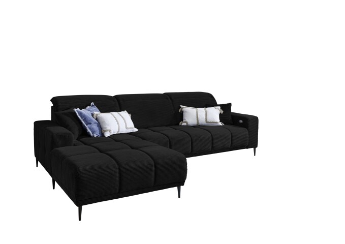 Wohnlandschaft >Lindesberg< Kopfteilverstellung, Federkern, Cord schwarz - 286x107x195cm (BxHxT)