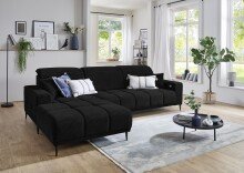 Wohnlandschaft >Lindesberg< Kopfteilverstellung, Federkern, Cord schwarz - 286x107x195cm (BxHxT)