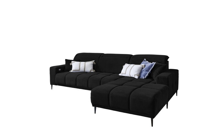 Wohnlandschaft >Lindesberg< Kopfteilverstellung, Federkern, Cord schwarz - 286x107x195cm (BxHxT)