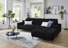 Wohnlandschaft >Lindesberg< Kopfteilverstellung, Federkern, Cord schwarz - 286x107x195cm (BxHxT)