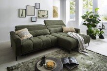 Wohnlandschaft >Wolve< Kopfteilverstellung, 2 Kissen, Cord grün - 277x108x179cm (BxHxT)