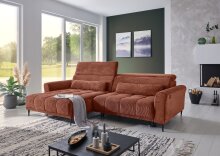 Wohnlandschaft >Wolve< elektr. Sitsverstellung, 2 Kissen, Cord rost - 277x108x179cm (BxHxT)