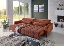 Wohnlandschaft >Wolve< elektr. Sitsverstellung, 2 Kissen, Cord rost - 277x108x179cm (BxHxT)