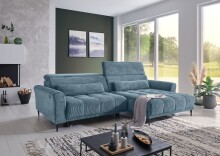 Wohnlandschaft >Wolve< elektr. Sitsverstellung, 2 Kissen, Cord blau - 277x108x179cm (BxHxT)