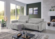 Wohnlandschaft >Wolve< elektr. Sitsverstellung, Kissen, Cord silbergrau - 277x108x179cm BxH/T