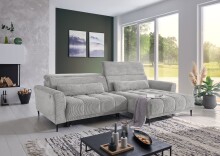 Wohnlandschaft >Wolve< elektr. Sitsverstellung, Kissen, Cord silbergrau - 277x108x179cm BxH/T