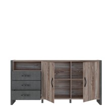 Sideboard >NOTE< 2 Türen, 3 Schübe, Beton / Kiefer Dekor - 189,6x93,4x43,1cm (B/H/T)