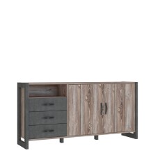 Sideboard >NOTE< 2 Türen, 3 Schübe, Beton / Kiefer Dekor - 189,6x93,4x43,1cm (B/H/T)