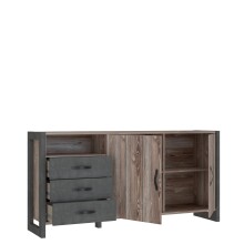 Sideboard >NOTE< 2 Türen, 3 Schübe, Beton / Kiefer Dekor - 189,6x93,4x43,1cm (B/H/T)