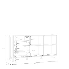 Sideboard >NOTE< 2 Türen, 3 Schübe, Beton / Kiefer Dekor - 189,6x93,4x43,1cm (B/H/T)
