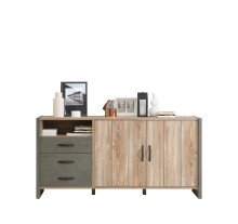 Sideboard >NOTE< 2 Türen, 3 Schübe, Beton / Kiefer Dekor - 189,6x93,4x43,1cm (B/H/T)