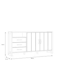 Sideboard >NOTE< 2 Türen, 3 Schübe, Beton / Kiefer Dekor - 189,6x93,4x43,1cm (B/H/T)