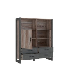 Highboard >NOTE< 2 Türen, 4 Schübe, Beton / Kiefer Dekor - 129,8x154,2x43,1cm (B/H/T)