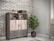 Highboard >NOTE< 2 Türen, 4 Schübe, Beton...