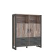 Highboard >NOTE< 2 Türen, 4 Schübe, Beton / Kiefer Dekor - 129,8x154,2x43,1cm (B/H/T)