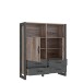 Highboard >NOTE< 2 Türen, 4 Schübe, Beton / Kiefer Dekor - 129,8x154,2x43,1cm (B/H/T)