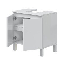 Waschbeckenunterschrank >DESTAL< für Sockelwaschbecken, 2 Türen, Weiß glänzend - 60x64x40 (BxHxT)
