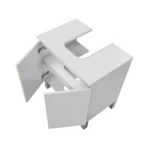 Waschbeckenunterschrank >DESTAL< für Sockelwaschbecken, 2 Türen, Weiß glänzend - 60x64x40 (BxHxT)