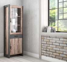 Stauraumvitrine >NOTE< 2 Türen, 1 Schublade, Beton / Kiefer Dekor - 67,7x205,4x43,1cm (B/H/T)