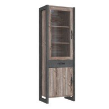 Stauraumvitrine >NOTE< 2 Türen, 1 Schublade, Beton / Kiefer Dekor - 67,7x205,4x43,1cm (B/H/T)