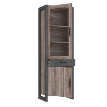 Stauraumvitrine >NOTE< 2 Türen, 1 Schublade, Beton / Kiefer Dekor - 67,7x205,4x43,1cm (B/H/T)