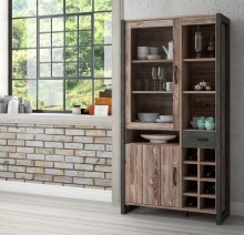 Highboard >NOTE< 2 Türen, 1 Schub, Beton / Kiefer Dekor - 104,9x205,4x43,1cm (B/H/T)