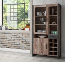 Highboard >NOTE< 2 Türen, 1 Schub, Beton / Kiefer Dekor - 104,9x205,4x43,1cm (B/H/T)