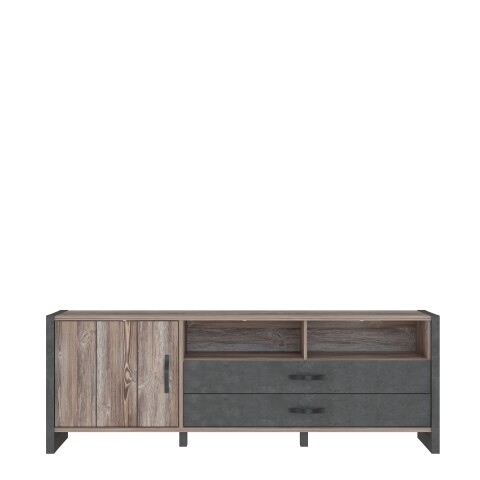 Lowboard >NOTE< 1 Tür, 2 Schubladen, Beton / Kiefer Dekor - 189,6x67,8x43,1cm (B/H/T)