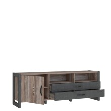 Lowboard >NOTE< 1 Tür, 2 Schubladen, Beton / Kiefer Dekor - 189,6x67,8x43,1cm (B/H/T)