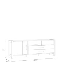Lowboard >NOTE< 1 Tür, 2 Schubladen, Beton / Kiefer Dekor - 189,6x67,8x43,1cm (B/H/T)