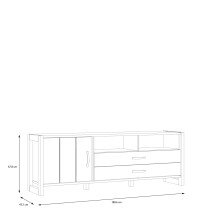 Lowboard >NOTE< 1 Tür, 2 Schubladen, Beton / Kiefer Dekor - 189,6x67,8x43,1cm (B/H/T)