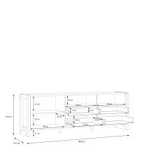 Lowboard >NOTE< 1 Tür, 2 Schubladen, Beton / Kiefer Dekor - 189,6x67,8x43,1cm (B/H/T)