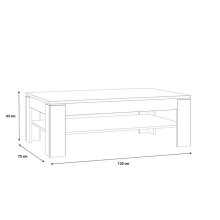Couchtisch >NOTE< mit Ablageboden, Beton / Kiefer Dekor - 120x43x75cm (B/H/T)