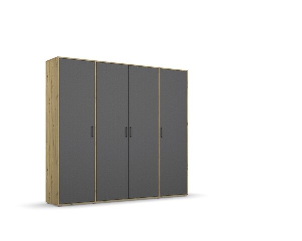 Drehtürenschrank >Voyager< 7 Böden, 1 Stange, grau metallic / Eiche Dekor - 187x194x53 (BxHxT)