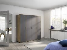 Drehtürenschrank >Voyager< 7 Böden, 1 Stange, grau metallic / Eiche Dekor - 187x194x53 (BxHxT)