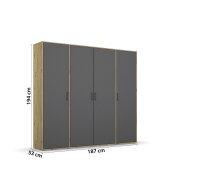 Drehtürenschrank >Voyager< 7 Böden, 1 Stange, grau metallic / Eiche Dekor - 187x194x53 (BxHxT)