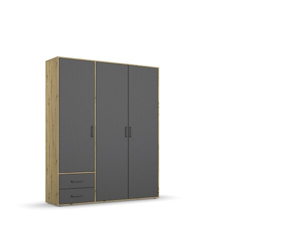 Drehtürenschrank >Voyager< 3 Böden, 1 Stange, grau metallic / Eiche Artisan - 140x194x53 (BxHxT)