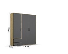 Drehtürenschrank >Voyager< 3 Böden, 1 Stange, grau metallic / Eiche Artisan - 140x194x53 (BxHxT)
