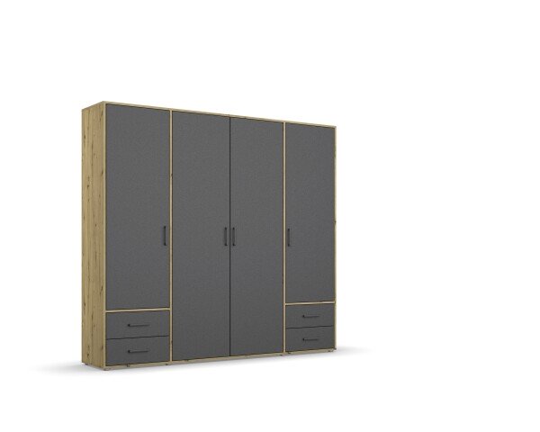 Drehtürenschrank >Voyager< 4 Schübe, 5 Böden, grau / Eiche Artisan Dekor - 187x194x53 (BxHxT)