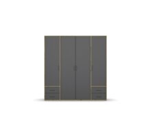 Drehtürenschrank >Voyager< 4 Schübe, 5 Böden, grau / Eiche Artisan Dekor - 187x194x53 (BxHxT)