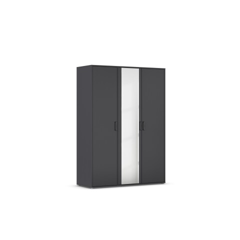 Drehtürenschrank >Voyager< 4 Böden, 1 Stange, grau metallic / Spiegel - 140x194x53cm (B/H/T)