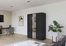 Drehtürenschrank >Voyager< 4 Böden, 1 Stange, grau metallic / Spiegel - 140x194x53cm (B/H/T)