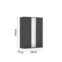 Drehtürenschrank >Voyager< 4 Böden, 1 Stange, grau metallic / Spiegel - 140x194x53cm (B/H/T)