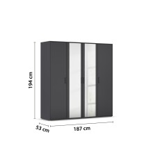 Drehtürenschrank >Voyager< 7 Böden, 1 Stange, grau metallic / Spiegel - 187x194x53cm (B/H/T)