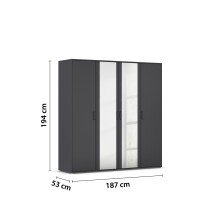 Drehtürenschrank >Voyager< 7 Böden, 1 Stange, grau metallic / Spiegel - 187x194x53cm (B/H/T)
