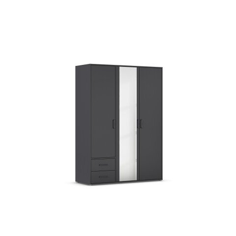 Drehtürenschrank >Voyager< 2 Schübe, 3 Böden, grau metallic / Spiegel - 140x194x53cm (B/H/T)