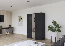 Drehtürenschrank >Voyager< 2 Schübe, 3 Böden, grau metallic / Spiegel - 140x194x53cm (B/H/T)