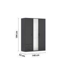 Drehtürenschrank >Voyager< 2 Schübe, 3 Böden, grau metallic / Spiegel - 140x194x53cm (B/H/T)